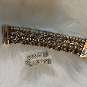 goldtone 4 layered bracelet goldstone earrings set